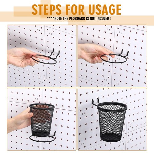 Spakon 6 Sets Pegboard Cups with Ring Hook Pegboard Bin Holder Organizer Multipurpose Pen Cup Metal Pencil Holder Peg Board for Desk Office Garage