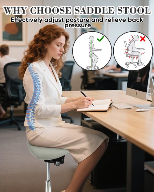Viviange Conforms to ergonomics, with a Saddle Stool That can be Tilted and a Rotating Stool with Hydraulic Lifting Height Adjustment, Suitable for Office, Gray
