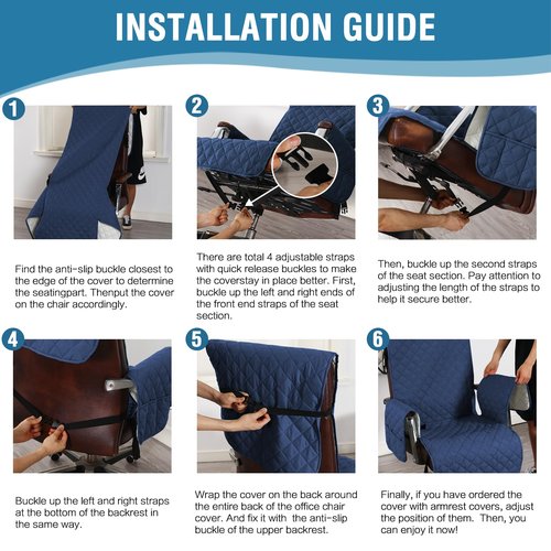H.VERSAILTEX Water-Resistant Office Chair Protector – Universal High-Back Cover with Non-Slip Buckles, Fits Executive,Gaming Chair and Desk Chairs （Navy/Beige，Washable