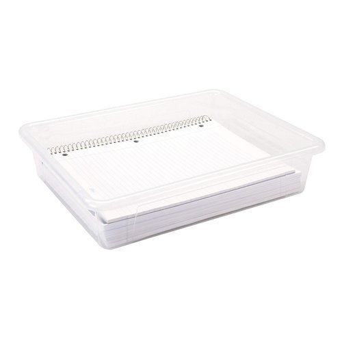 Storex Letter Size Flat Storage Tray – Organizer Bin for Classroom, Office and Home, Clear, 5-Pack (62531A05C), 10 x 13 x 3 Inches