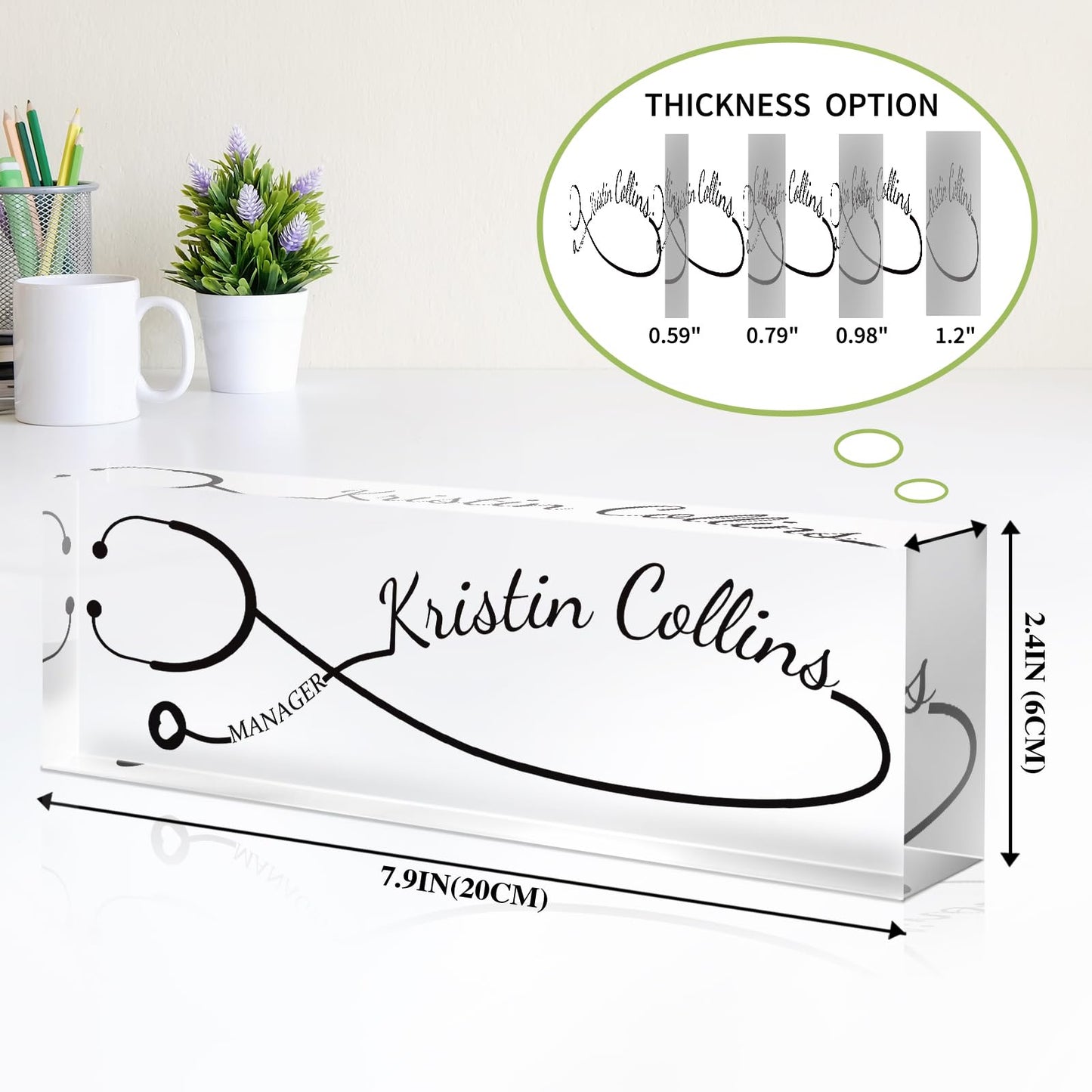 Custom Name Plate for Desk, Personalized Desk Name Plate on Clear Acrylic Glass, Appreciation Gifts for Teacher Employee Boss Coworkers Nurse, Office Desk Accessories for Women Men (Onyx)