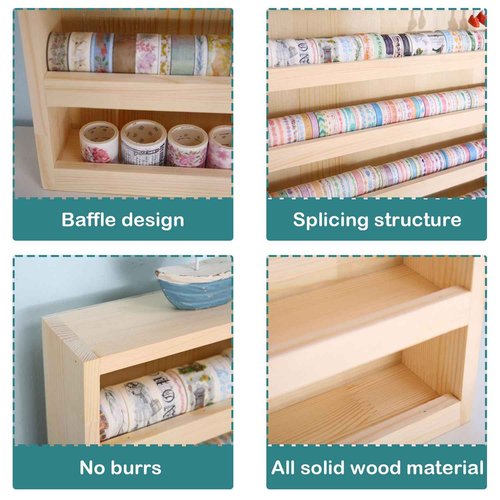 JforSJizT 7 Layers Wood Washi Tape Box Organizer and Storage with Hanging Hook, Desktop Tape DIY Sticker Roll Holder, Divider Closet Container Holder for Sewing and Thread