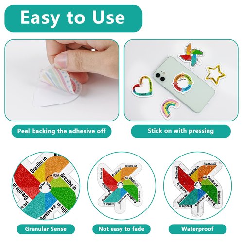 48 Pcs Breath Calm Anxiety Sensory Stickers Reusable Textured Tactile Rough Calming Stickers Adhesive Sensory Strips for School Office Classroom Desk Adults Teens Tension Supplies