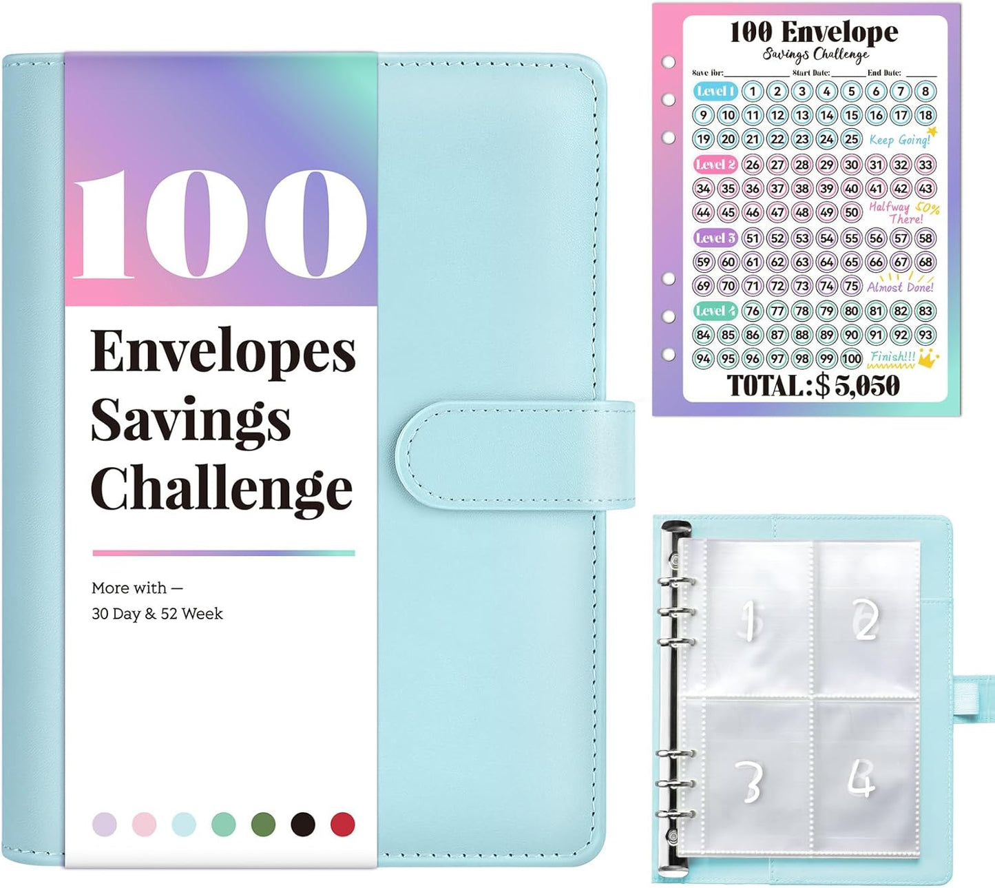 Sooez Money Saving Challenge Envelopes - 100 Pocket Savings Binder with Reusable Tracker & Flexible Goals