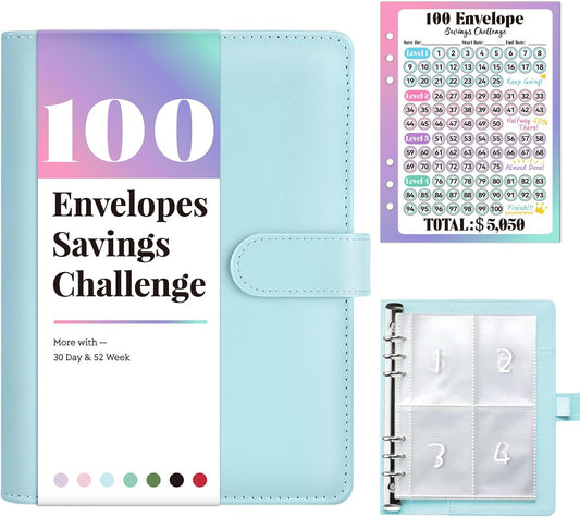 Sooez Money Saving Challenge Envelopes - 100 Pocket Savings Binder with Reusable Tracker & Flexible Goals