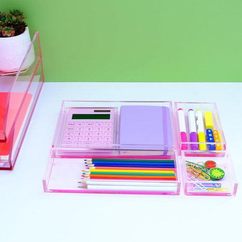 Skiennix Acrylic Calculator - Hybrid Battery & Solar Power | 12-Digit LCD Display, Pink Color