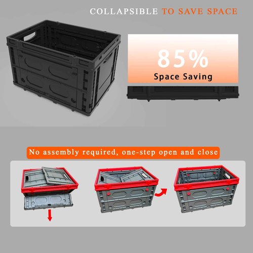 flowmultiply Collapsible Utility Crate, Expanded Dimensions(21.3Gal), Side-Opening Storage Bins, Plastic Stackable Containers, Use It As Kids Toy Box,Laundry Basket, Food Storage, Etc (2PK-Black)