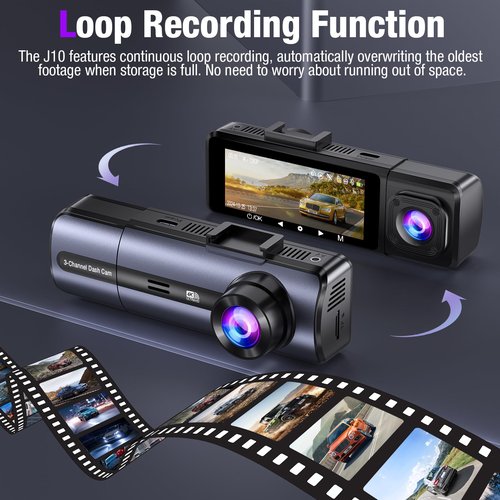 3 Channel 4K Dash Cam with 5GHz WiFi & APP Control, 4K/2.5K+1080P+1080P Front Inside and Rear, Triple Dash Camera with 64GB Card, G-Sensor, 24 Hours Parking Mode, Loop Recording, Night Vision