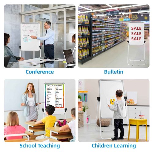 Stand Whiteboard Magnetic, 36” x 24” Double-Sided Flip Chart Easel Portable Dry Erase Board, Height Adjustable & 360° Rotating Whiteboard for Home Office Classroom, White
