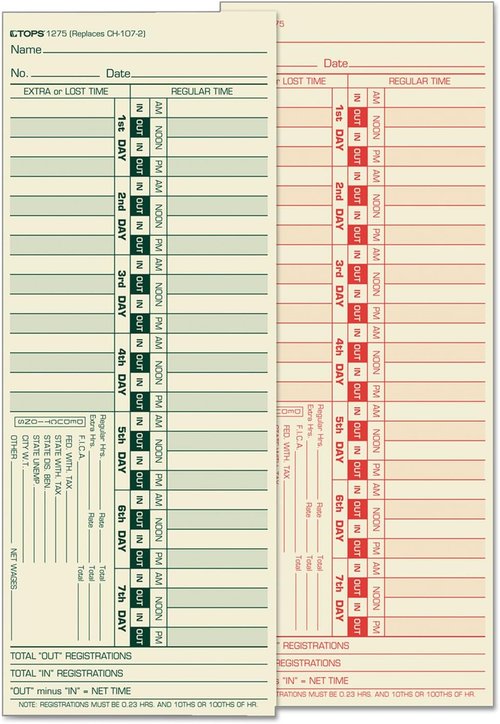 Lathem 1275 Time Card - Bi-Weekly, Two-Sided, 3.5 x 9 Inches | Box of 500