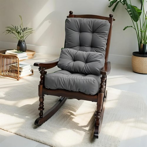 Activance Rocking Chair Cushions Indoor/Outdoor, Large Rocking Chair Pads with Ties High Density Water Resistant Non Slip Durable Back and Seat Cushion 3 Piece Set, Grey