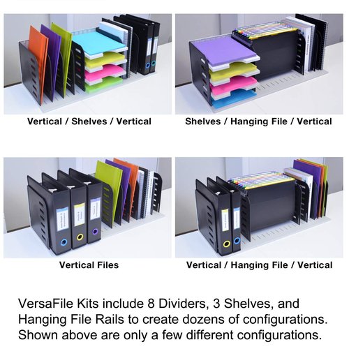 Ultimate Office Desktop Organizer File Sorter Letter Trays and a Hanging File Rack All in One for Fast and Easy Access to All of Your Forms Notebooks Binders Books and Files, Gray w/Black Dividers