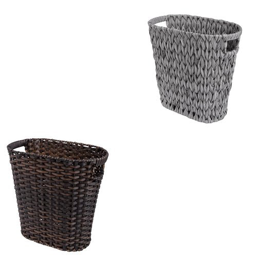 GRANNY SAYS Bundle of 1-Pack Small Trash Can Dark Brown & 1-Pack Wicker Bathroom Wastebaskets Gray