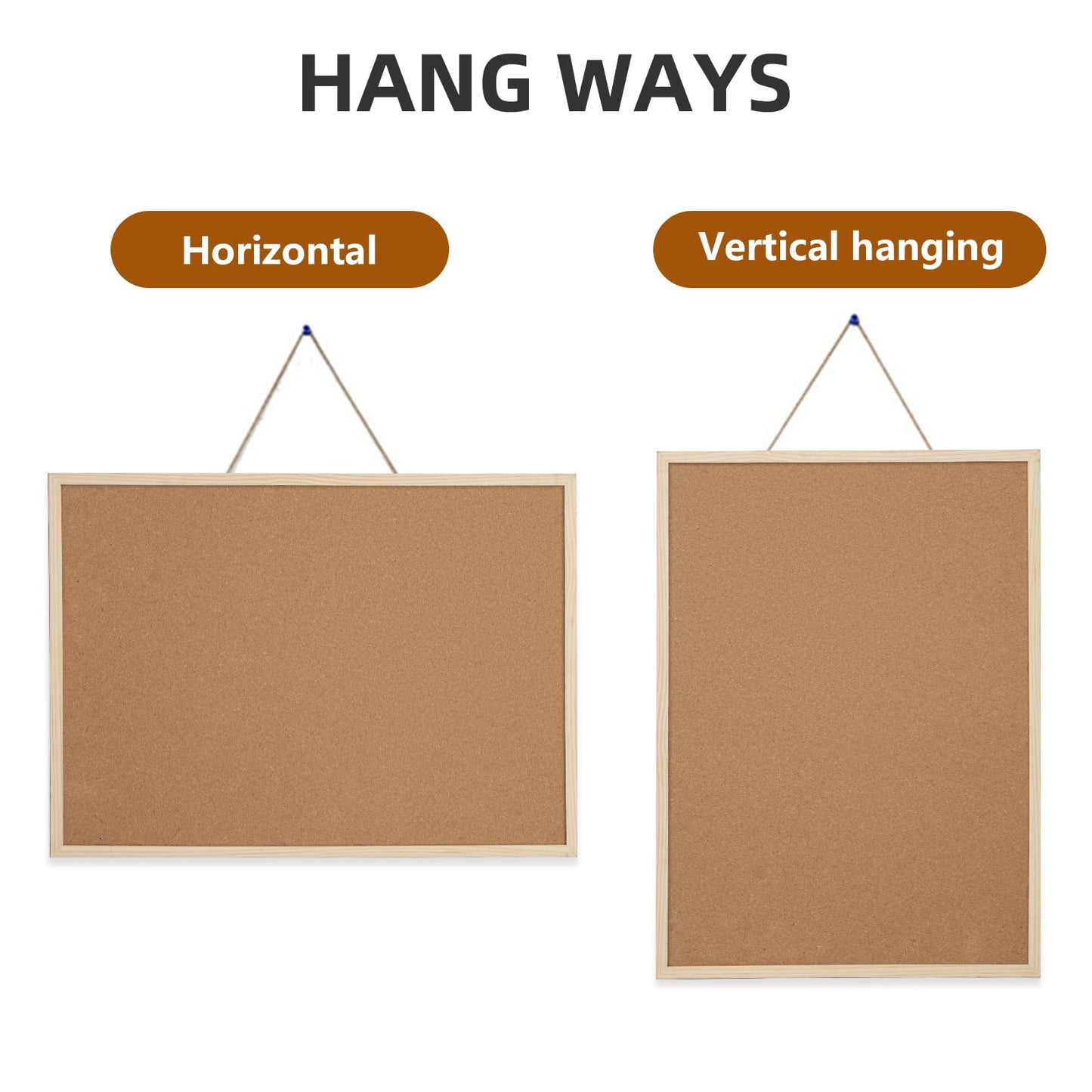 2 Pack 24” x 36” Cork Boards for Walls with Wooden Frame, Double Sided Office Board for Wall Organizer, Bulletins Board Decorative Hanging Pin Board for School, Home & Office, Notice Board Memo Board