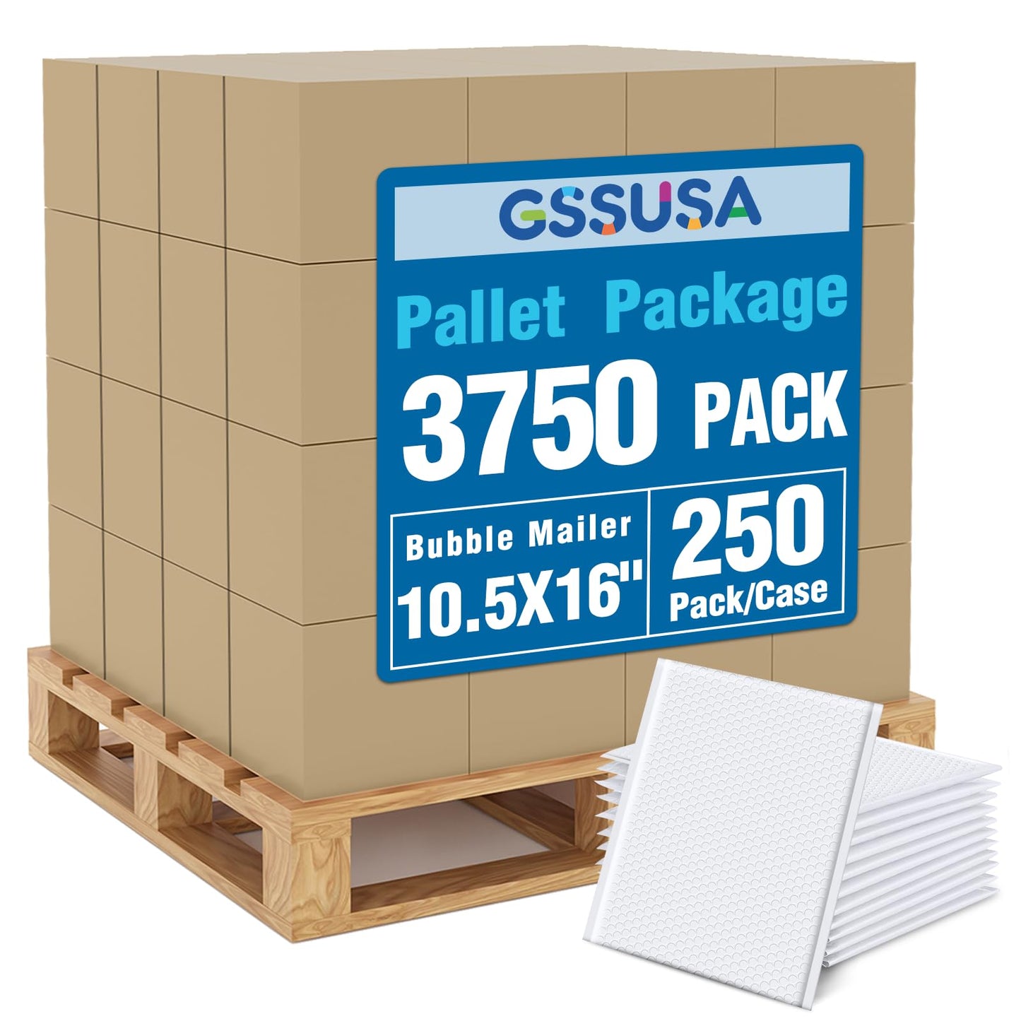 GSSUSA White Bubble Mailers 10.5x16 Padded Envelopes,1 Pallet Pack of 3750 Self-Seal Packaging Bags, Small Business Supplies, Shipping Envelopes, Mailing Bags, Packaging for Small Business