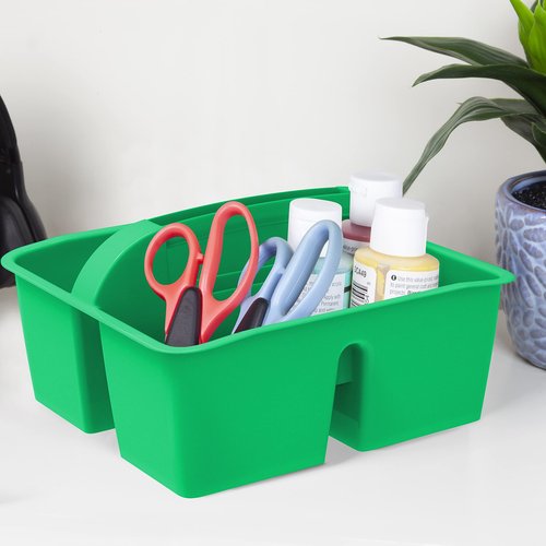 Storex Modern-Series Small Caddy – Multipurpose Classroom Organizer with Handle, Green, 6-Pack (01060U06C)