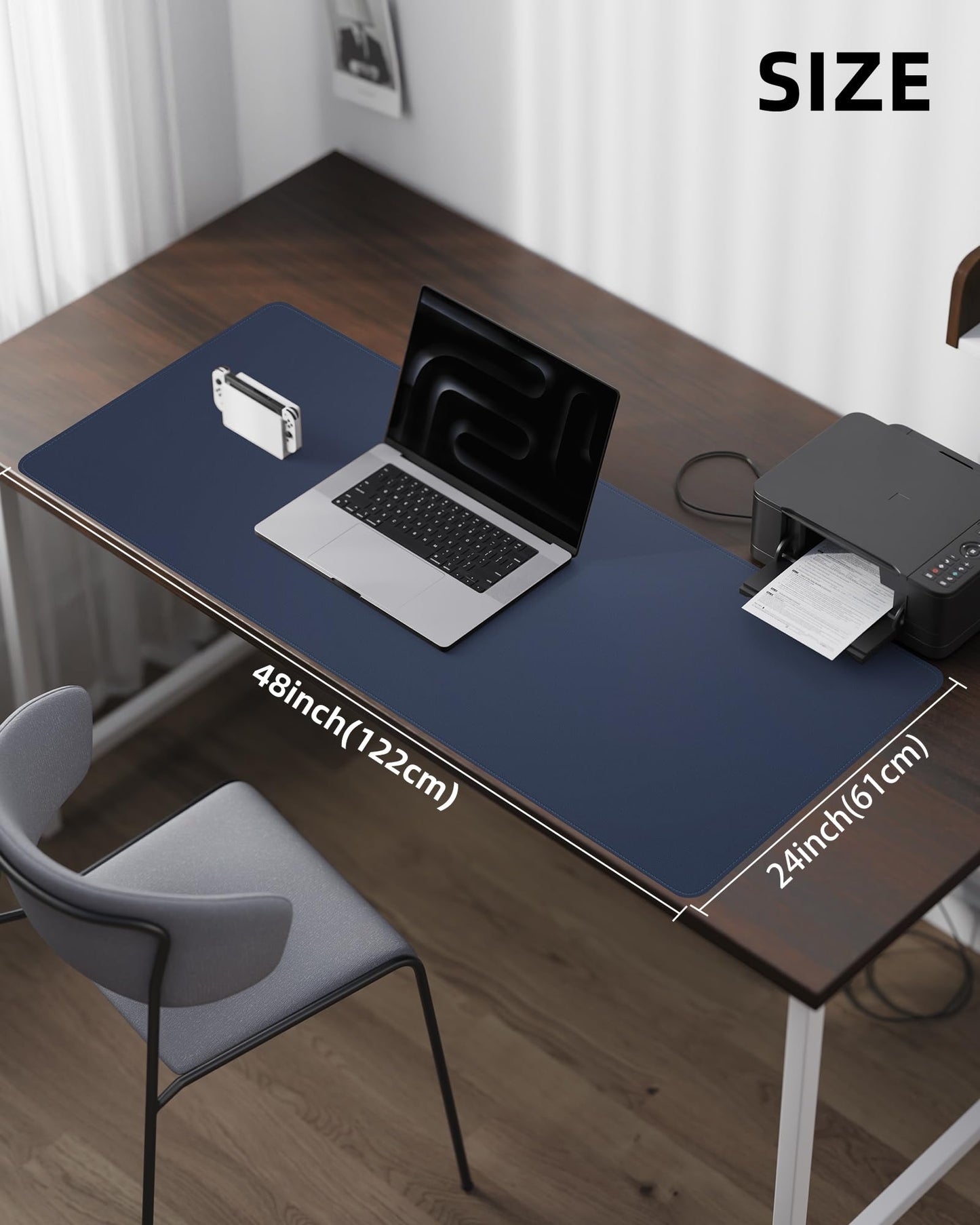 Leather Desk Pad Protector - 48 x 24 Computer Mat, Large Mouse Pad, Non-Slip, Waterproof PU Leather Blotter, Desk Cover for Office and Home (Midnight Blue)