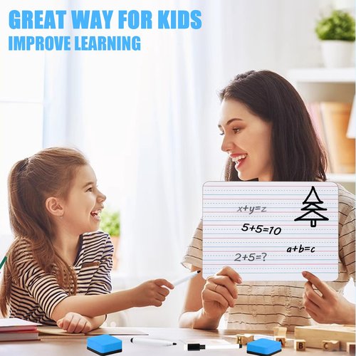 20 Pcs 9"x12" Double Sided Dry Erase Boards, Small Whiteboards with Lines for Students Classroom Teachers School Supplies Office with 24Pens 24 Erasers 24 Pen Clips