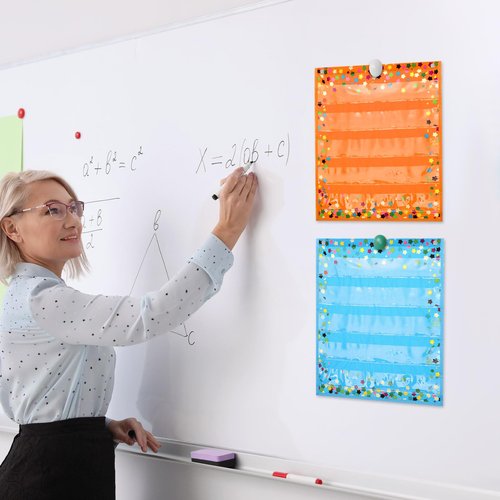 Ctosree 6 Pcs Confetti Colorful Magnetic Pocket Chart Squares Mini Pocket Charts for Teacher Organizer Resources for Sentence Strips Cards Supplies, 14" x 17"