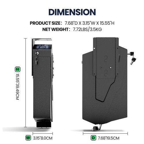 KornerBatl Quick Access Biometric Bedside Gun Safe for handgun, 2 in 1 Mounted Drop Down Nightstand Pistol Safe with Fingerprint & Passcode & Key 3 Ways