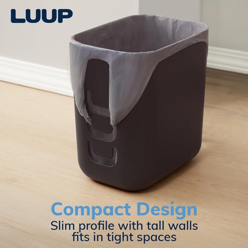 STORi Luup Bathroom Wastebasket, Secure Grocery Bags, Plastic Garbage Container for Vanity, Laundry Room, Kitchen, Office, 2.5 Gallon, Black, Made in USA