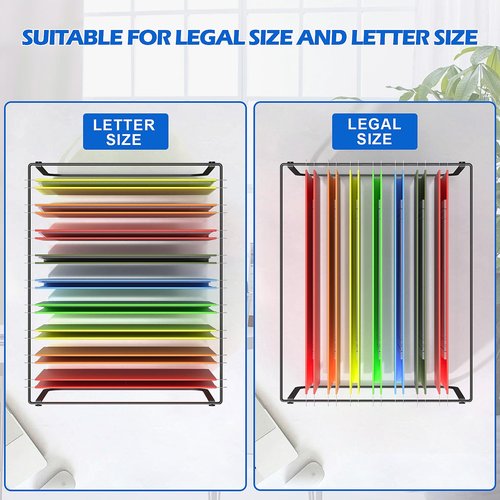 Fun storage Legal and Letter Size Hanging File Folder Frame Desk Organizer Destop Hanging File Frame, Hanging Folder Holder Metal Rack for Filing Cabinet File Drawer, 15.3" L12.4 W9.4 H