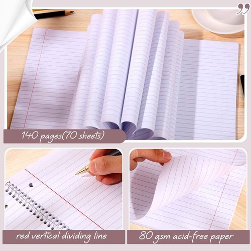 Teling 8 Pcs 1 Subject Spiral Notebook for Work College Ruled 8 x 10 1/2 Inch Spiral Journal Notebook 3 Hole Punched Paper Tear Line 70 Sheets Office School Study Supplies(Pretty Color,8 Pcs)
