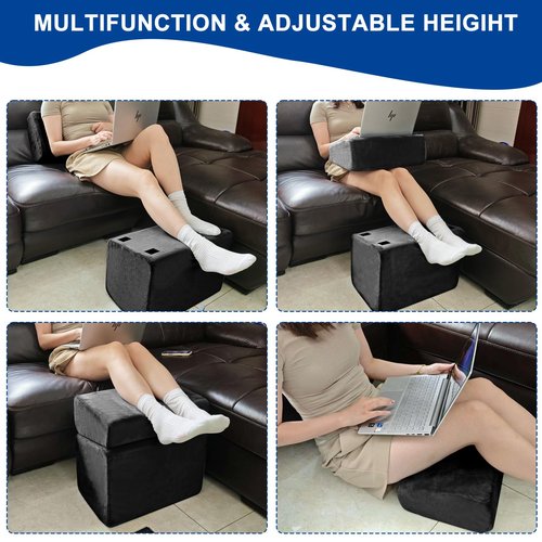 Adjustable Foot Rest for Under Desk at Work - 3 Height Ergonomic Footrest, 17x11 Inch Office Foot Stool, Soft Velvet Cushion, Non-Slip Base for Home & Office - 100% Memory Foam Filling-Black