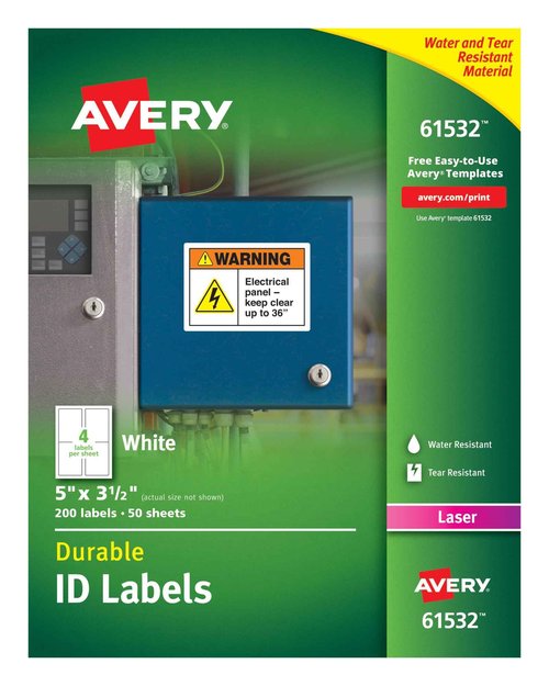 Avery Durable White Cover Up ID Labels for Laser Printers, 5 x 3.5, Pack of 200 (61532)