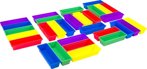 Storex Craft & Pencil Trays, 9.25 x 3 x 1.9" Each, Assorted Colors, Case of 6 5-Packs (00160A06C)