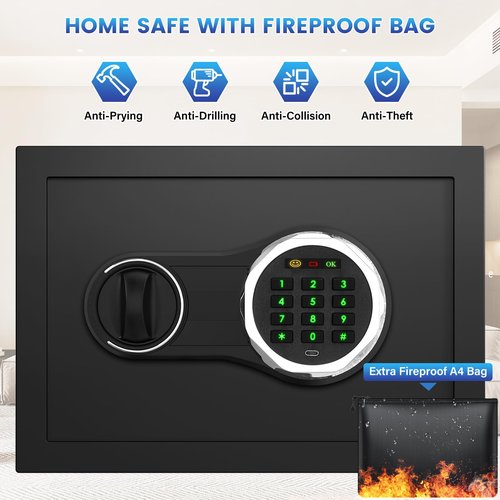 Small Safe Box with Combination Lock, 0.4 Cubic Personal Safe, Security Home Safes for Documents Jewelry Money Valuables