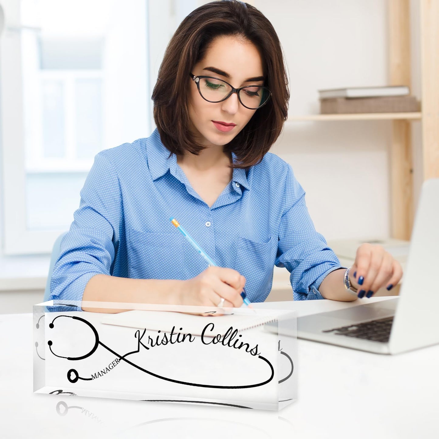 Custom Name Plate for Desk, Personalized Desk Name Plate on Clear Acrylic Glass, Appreciation Gifts for Teacher Employee Boss Coworkers Nurse, Office Desk Accessories for Women Men (Onyx)