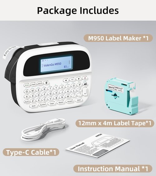 Label Maker Machine with Tapes, Label Maker Waterproof-Labels, Rechargeable Bluetooth Labeler, Portable Labeling Machine with Backlit LCD, M950 Handheld Label Printer for Office Home Use