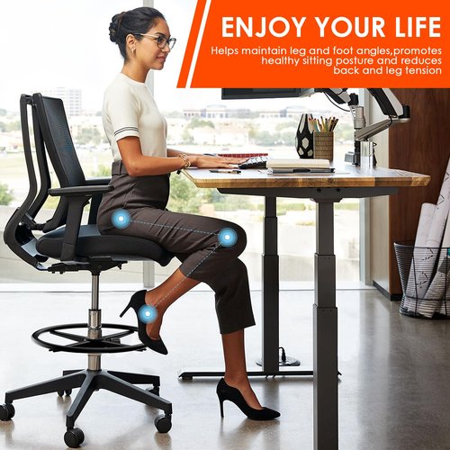 Loodmeo Black 18" Chrome Foot Rest Ring for Drafting Stool or Office Chair,Piston Foot Ring,Foot Rest for Office Chair(Black, 18'')