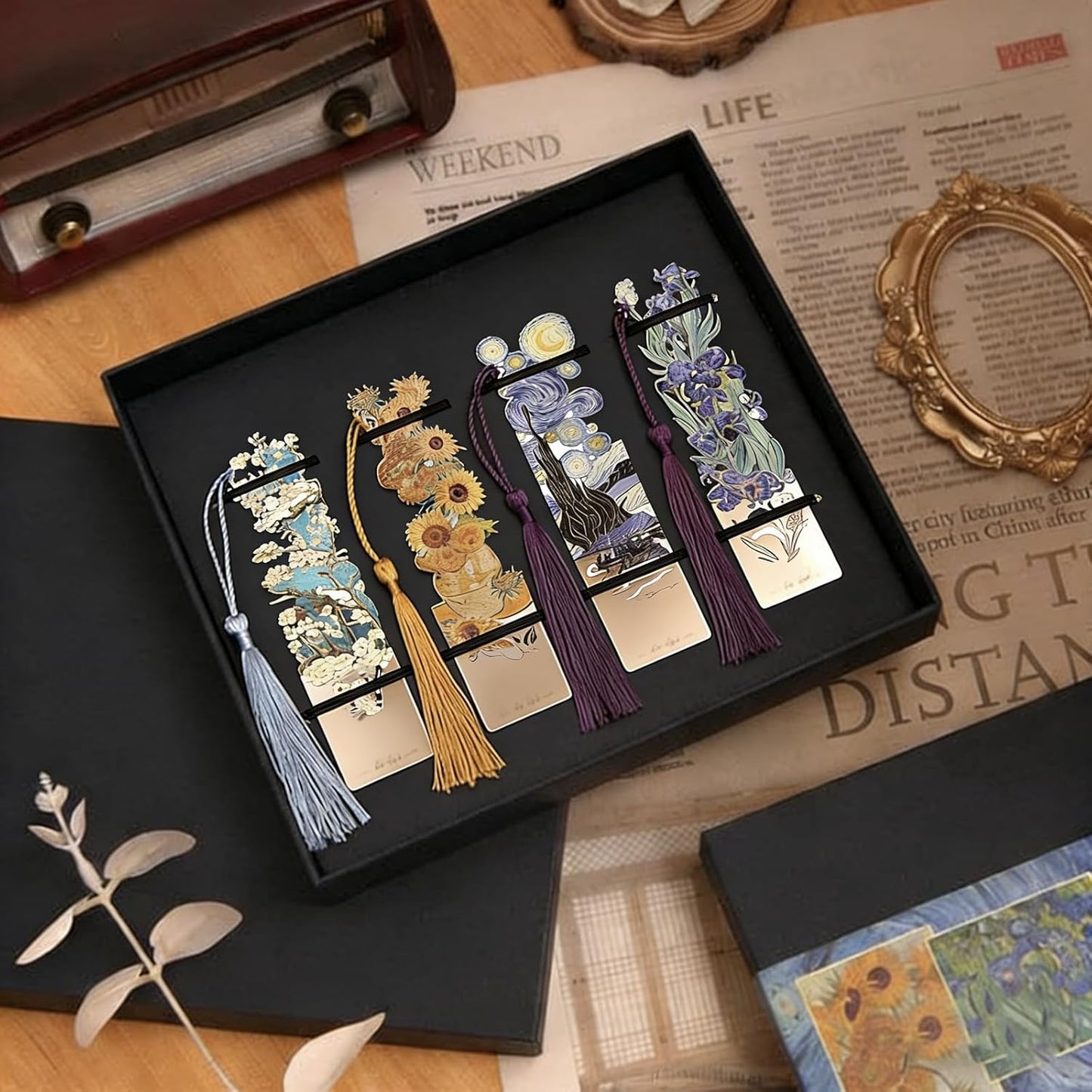 Van Gogh | 4 Pcs Metal Bookmarks with Tassel - Artistic Hollow Design for Book Lovers & Readers