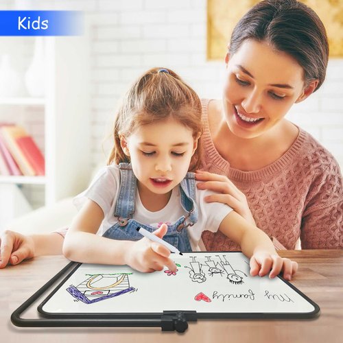 OUOFS Dry Erase Whiteboard Portable 14"x11" Magnetic Double-Sided, Desktop/Stand-Up White Board for to-Do Lists, Scheduling, & Kids' Learning - Includes Sturdy 360-Degree Rotating Stand