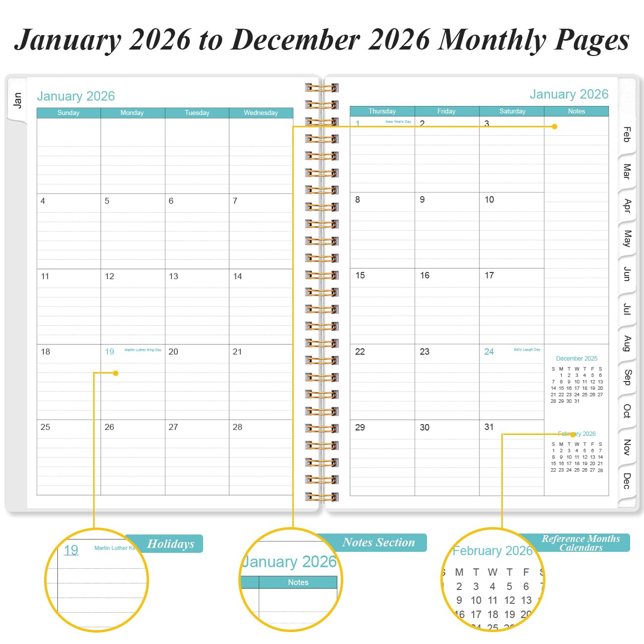 2026 Planner - A5 Weekly & Monthly Planner Spiral Bound, January 2026 - December 2026, with Flexible Cover, Tabs, Inner Pocket, 6.4" x 8.5", Rose Leaf