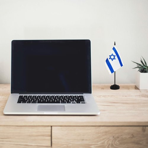 2 Pack Israel Desk Flag Set, Israeli Desktop Small Miniature Table Office Flag with 12" Black Pole and Black Base, Offices, Classroom, Home, Festival Decoration (Israel)