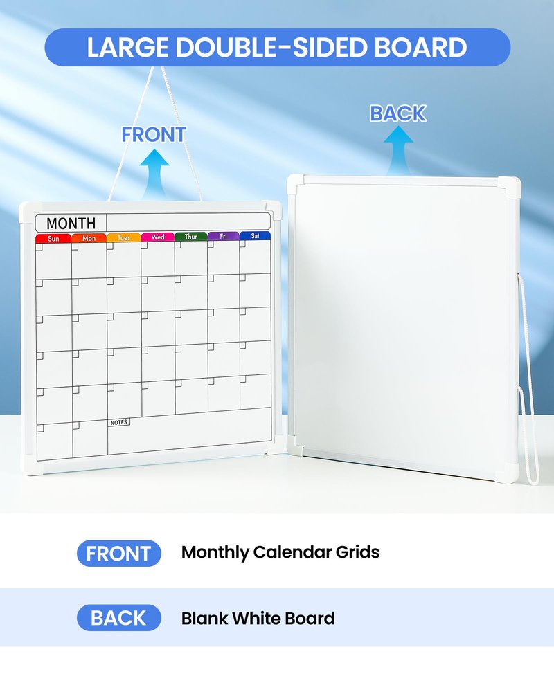 VITEVER Calendar Whiteboard for Wall, Double-Sided Dry Erase Board, Hanging Monthly Planning Board, Small White Board for Memo, to Do List, Home, Kitchen, Office Accessories