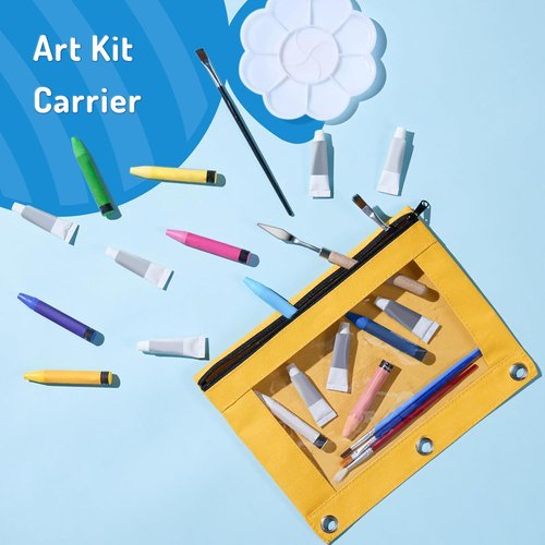 Forvencer Large Pencil Pouch - Clear Window Design with 3 Reinforced Grommets | Beige Binder Accessory