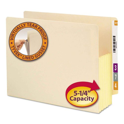 Smead End Tab File Pocket, Reinforced Straight-Cut Tab, 5-1/4" Expansion, Tyvek®-Lined® Gusset, Letter Size, Manila, 10 per Box (75174)