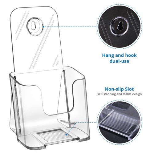 Zavekia Acrylic Brochure Organizer. 4 Inch Wide, Clear Countertop & Wall Mount Literature Holder (6 Pack)