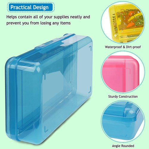 3 PCS Pencil Box,Double Layer Large Capacity Pencil Box,Hard Pen Case with Snap-tight Lid,Plastic Pencils Case for Office School Supplies Pen Boxes Storage Organizer for Pens Eraser-Blue+Yellow+Pink