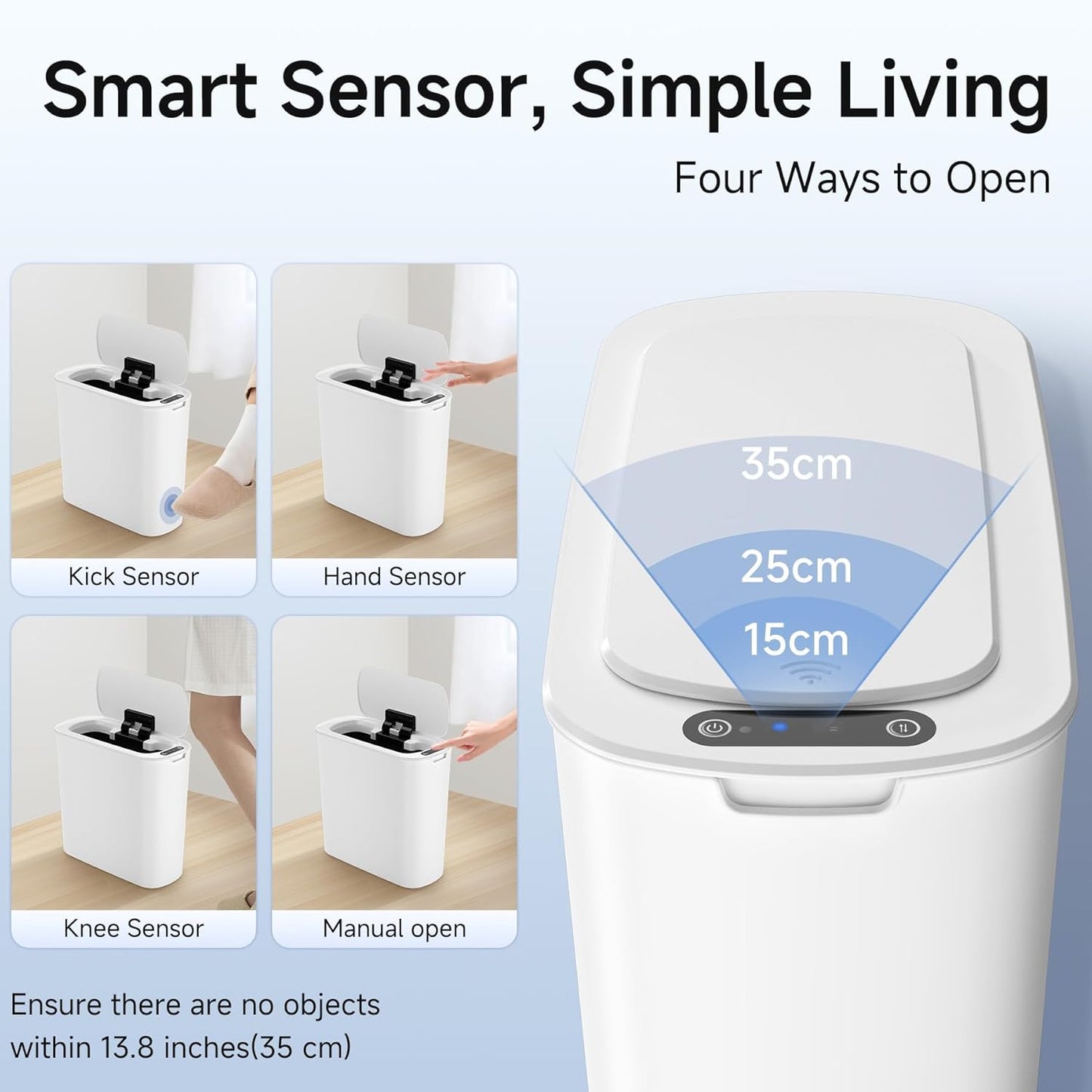 TIPGO Automatic Motion Sensor Trash Can - Touchless 2.6 Gallon Bathroom Bin | Slim White Design for Home & Office