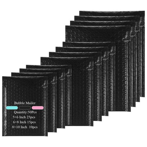 Yeyeplum 100 Pcs Kraft Bubble Mailers 3 Size Padded Envelopes Kraft Poly Mailers Bubble Lined Shipping Envelopes Mail Shipping Bags for CDs Book Business Supplies (Black)