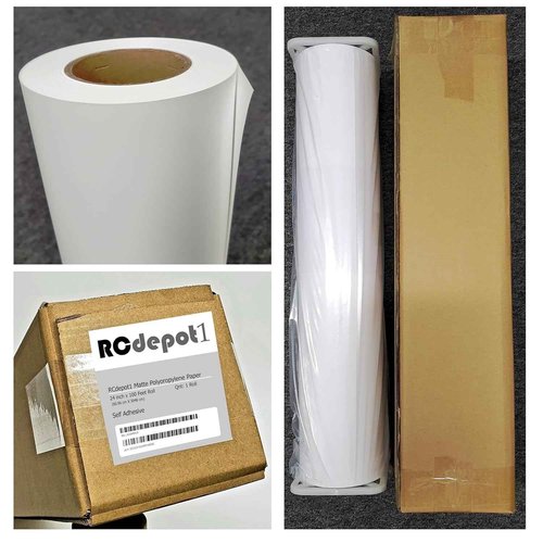 RCdepot1-1 x 36 inch x 100 ft Matte Polypropylene Banner roll (self adhesive) film poly Vinyl Waterproof, Tear Resistant, 2 inch core, Wide Format Inkjet print poster signs pvc