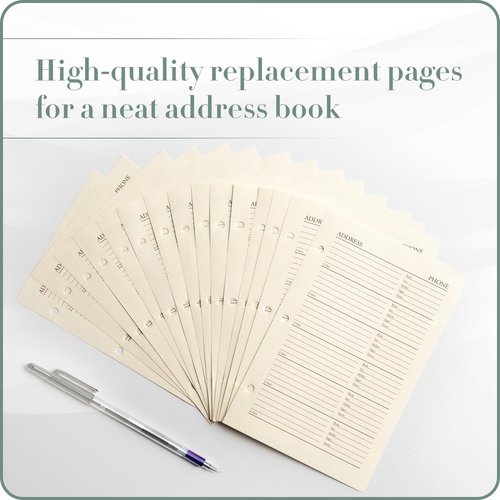 Gallery Leather Address Book Refill Replacement Pages - 3 Ring 5.5 x 8 Size, 15 Sheets, 30 Pages for 180 Entries, Quick and Easy Contact Storage and Updates