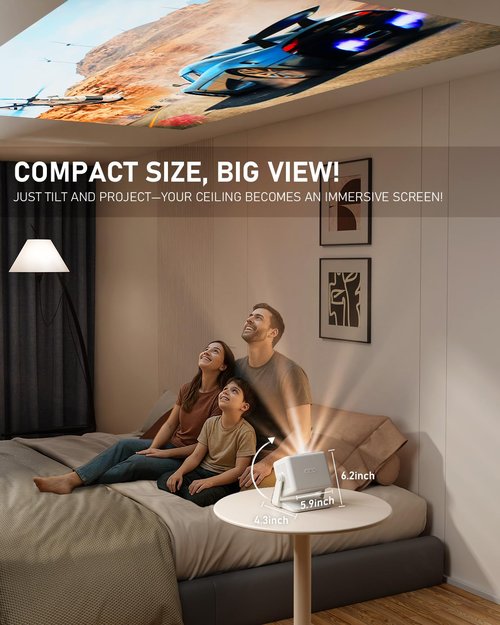 【Netflix Licensed & Auto focus Projector】VISSPL Smart Projector with WiFi and Bluetooth, Auto Focus & Keystone Protable Mini Projector with Stand, 4K Support Netflix Home Theater Projector White