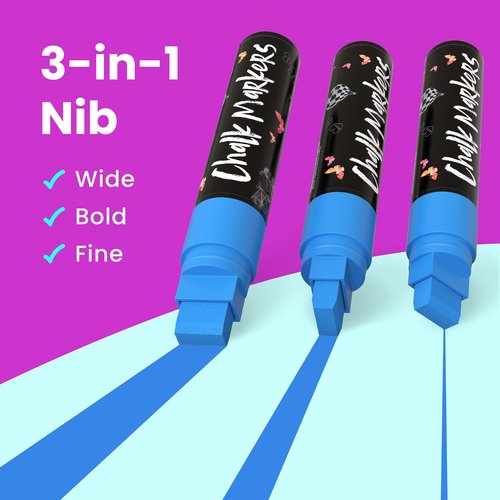 Chalkola Neon Car Window Markers - 10 Chalk Pens (with Gold, Silver) - 3 in 1 Nib, 15mm Jumbo Tip - Washable Liquid Chalk Markers for Blackboard, Chalkboard, Glass, Cars - Erasable Window Glass Pens