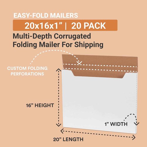 AVIDITI Shipping Boxes Medium 20"L x 16"W x 1"H, 20-Pack | Corrugated Cardboard Box for Packing, Moving and Storage 20x16x1 20161